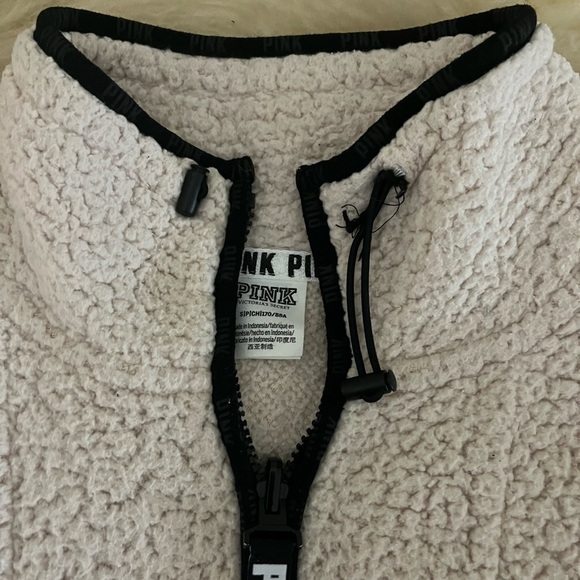 VS PINK Cream Sherpa Fleece Sweatshirt Jacket - Picture 3 of 4